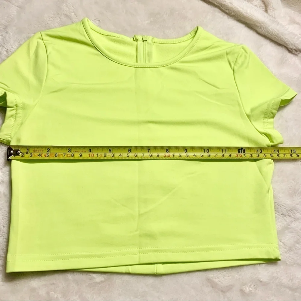 NEW 2-Pce Set Small Neon Yellow Bike Shorts & Short-Sleeve Top Back Zip Stretch